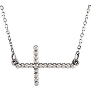14k White Gold 9.45x15.6mm Sideways Beaded Cross 16.5" Necklace