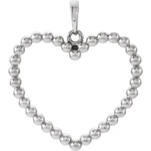 14k White Gold Beaded Heart Pendant