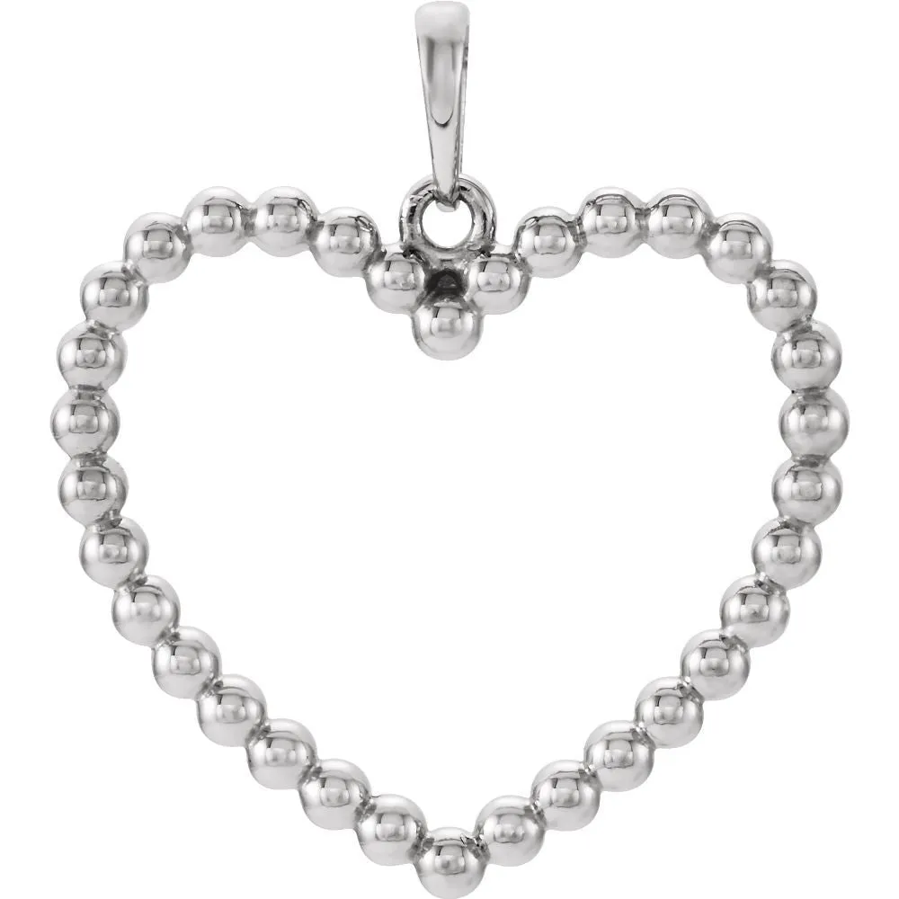 14k White Gold Beaded Heart Pendant