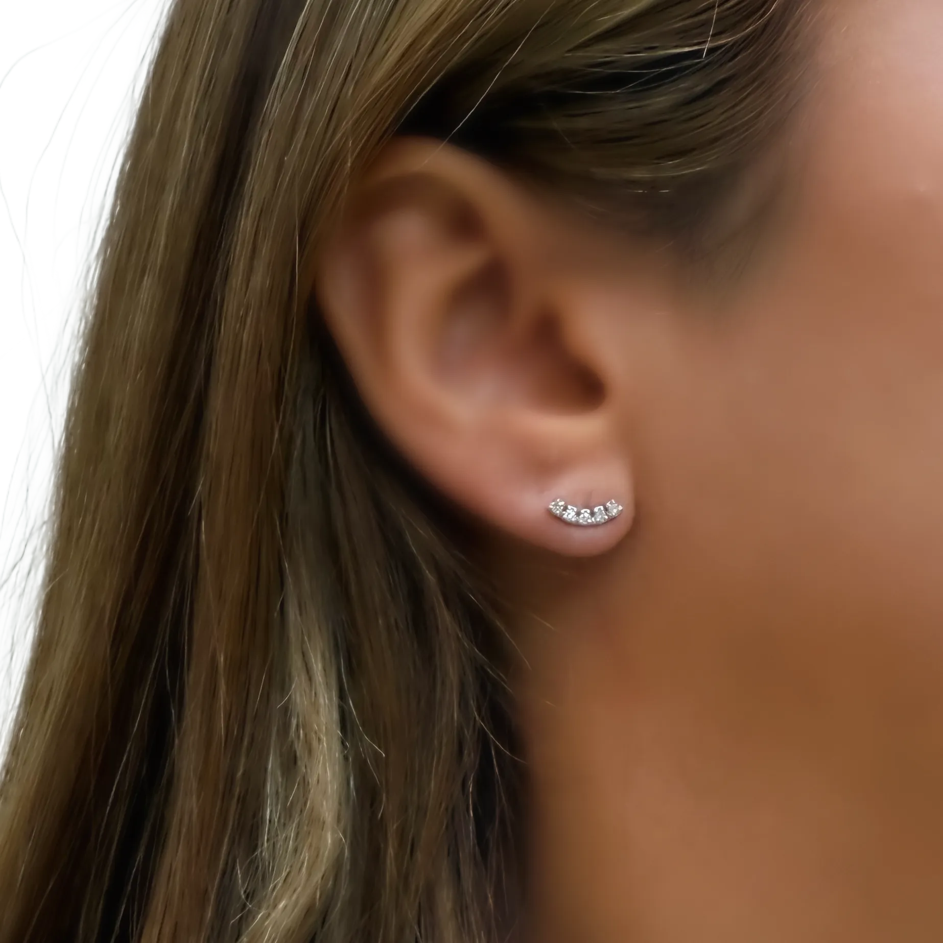 14K White Gold Diamond Ear Climber Earring