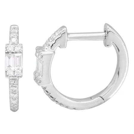 14K White Gold Diamond Huggie Earrings