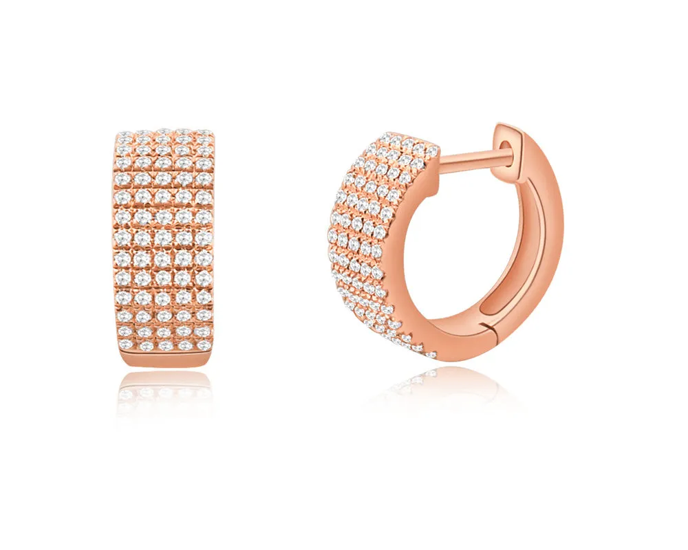14K White Gold Diamond Thick Huggie Earrings