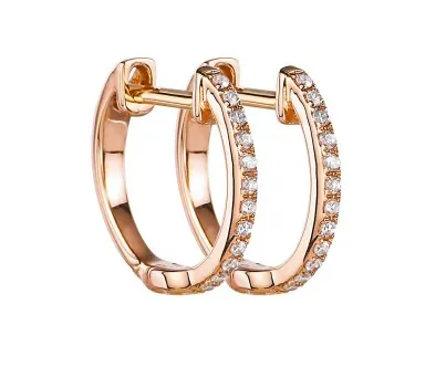14K White Gold Micro Diamond Huggie Earrings