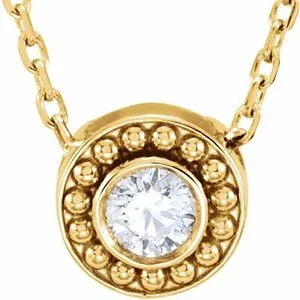 14K Yellow 1/10 CTW Diamond Beaded Slide 16" Necklace
