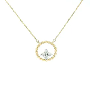 14K Yellow Gold 0.01ct. Diamond Cluster Beaded Necklace