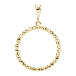14k Yellow Gold Beaded Circle Silhouette Pendant