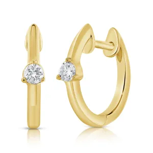 14K Yellow Gold Diamond Huggie Earrings
