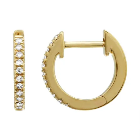14k Yellow Gold Diamond Huggie Earrings