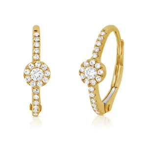 14K Yellow Gold Diamond Huggie Halo Earrings