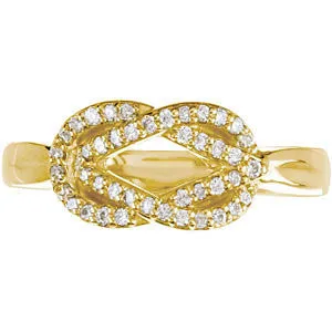 14k Yellow Gold Diamond Knot Ring, Size 7