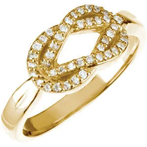 14k Yellow Gold Diamond Knot Ring, Size 7