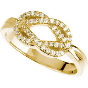 14k Yellow Gold Diamond Knot Ring, Size 7
