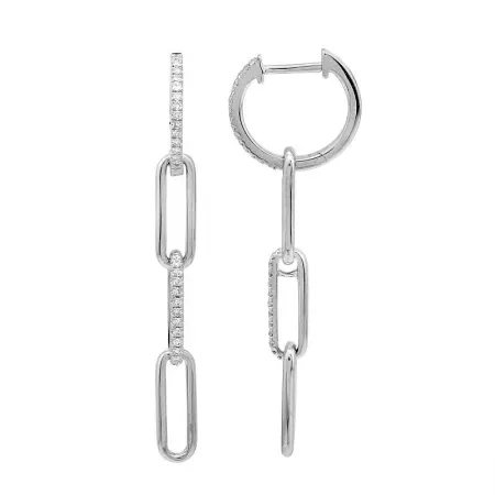 14K Yellow Gold Diamond Paperclip Link Dangle Earrings