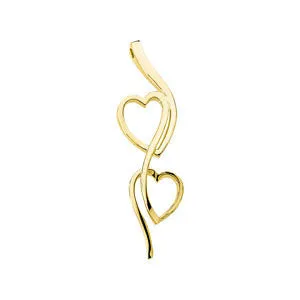 14k Yellow Gold Double Heart Vertical Pendant