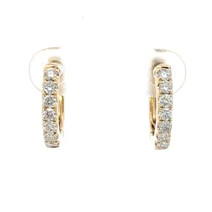 14K Yellow Gold Pave Diamond Huggie Hoop Earrings