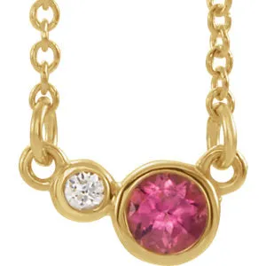 14K Yellow Pink Tourmaline & .02 CTW Diamond 18" Necklace