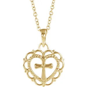 14K Yellow Youth Heart with Cross 16-18" Necklace