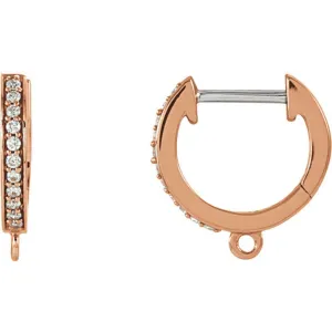14KT Rose Gold 1/10 Carat Pave Diamond Jump Ring Huggie Hoop Earrings