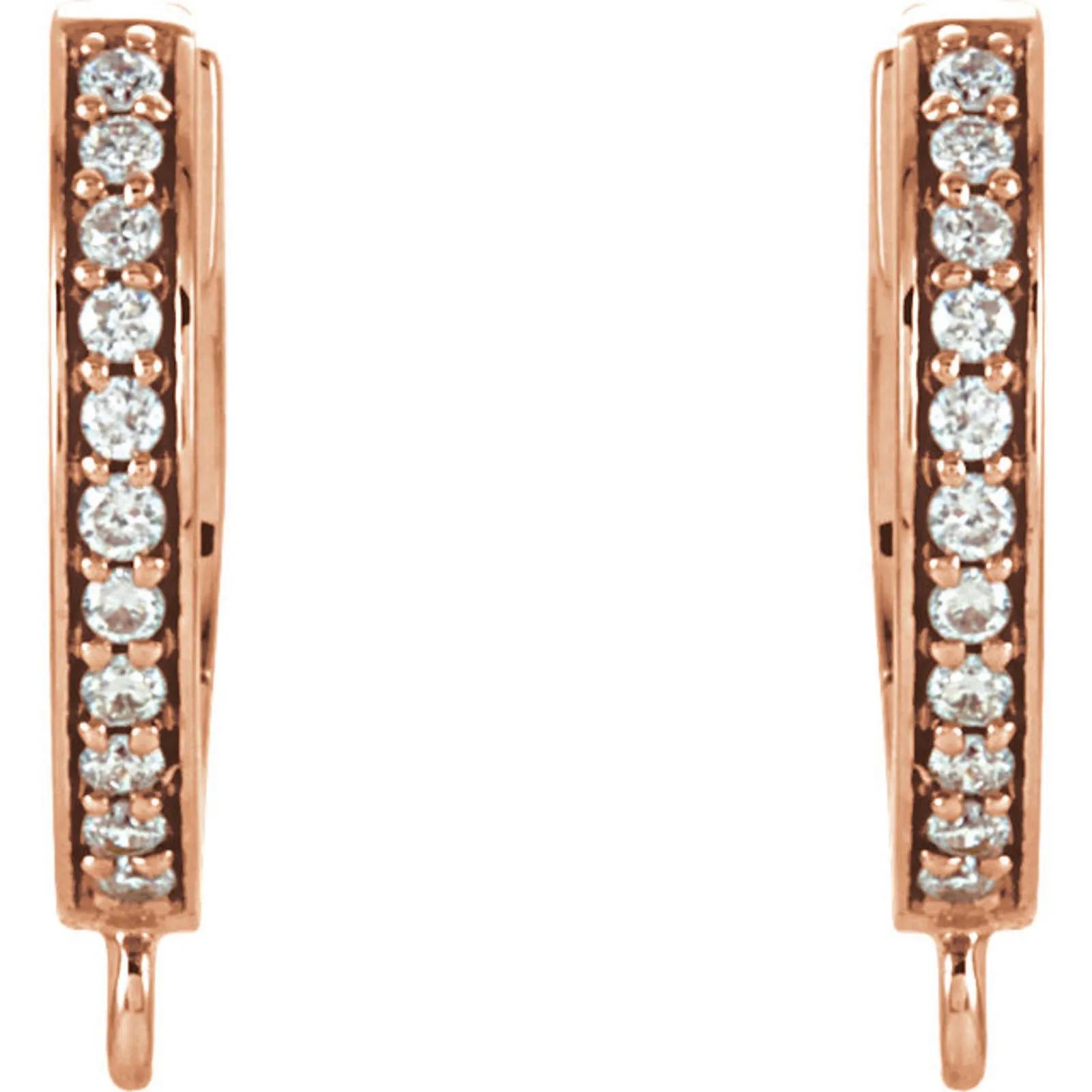 14KT Rose Gold 1/10 Carat Pave Diamond Jump Ring Huggie Hoop Earrings
