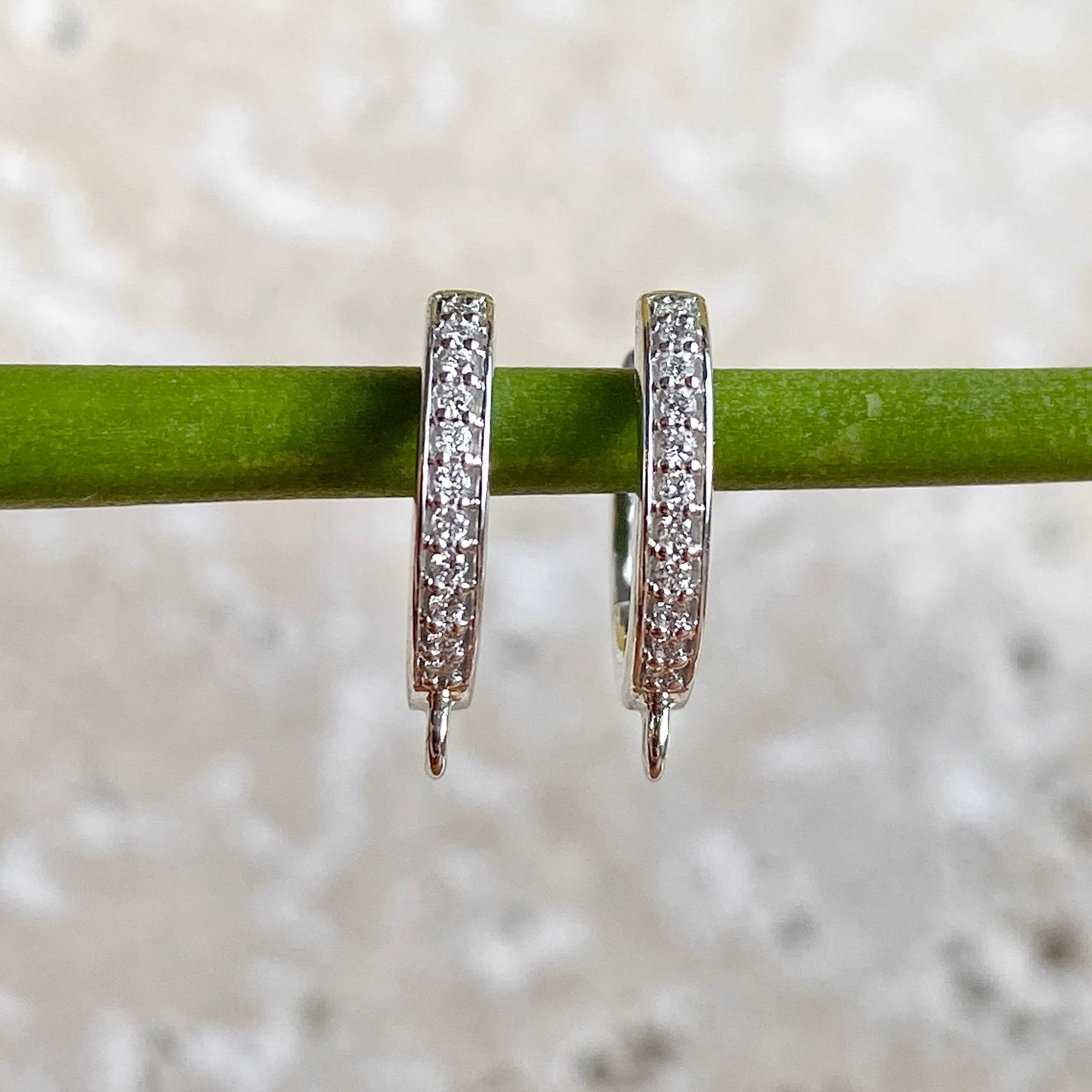14KT White Gold 1/10 CT Pave Diamond Huggie Hoop Jump Ring Earrings