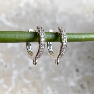 14KT White Gold 1/10 CT Pave Diamond Huggie Hoop Jump Ring Earrings