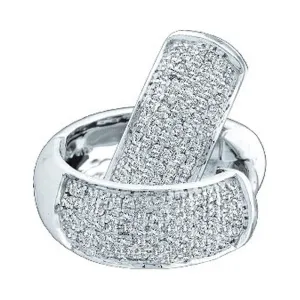 14kt White Gold Womens Round Pave-set Diamond Huggie Hoop Earrings 1/2 Cttw