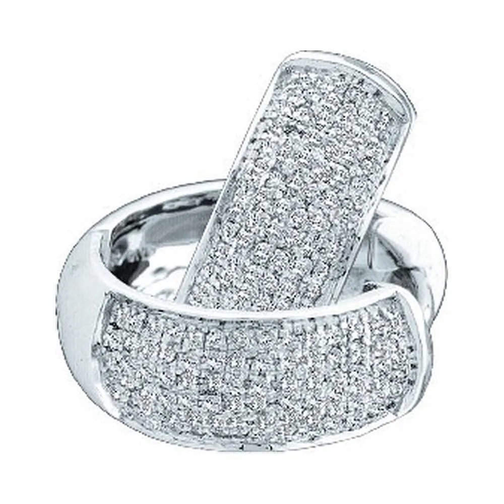 14kt White Gold Womens Round Pave-set Diamond Huggie Hoop Earrings 1/2 Cttw