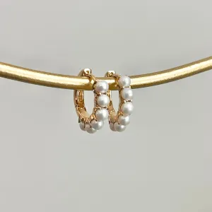 14KT Yellow Gold Freshwater Pearl Huggie Hoop Earrings 15.5mm