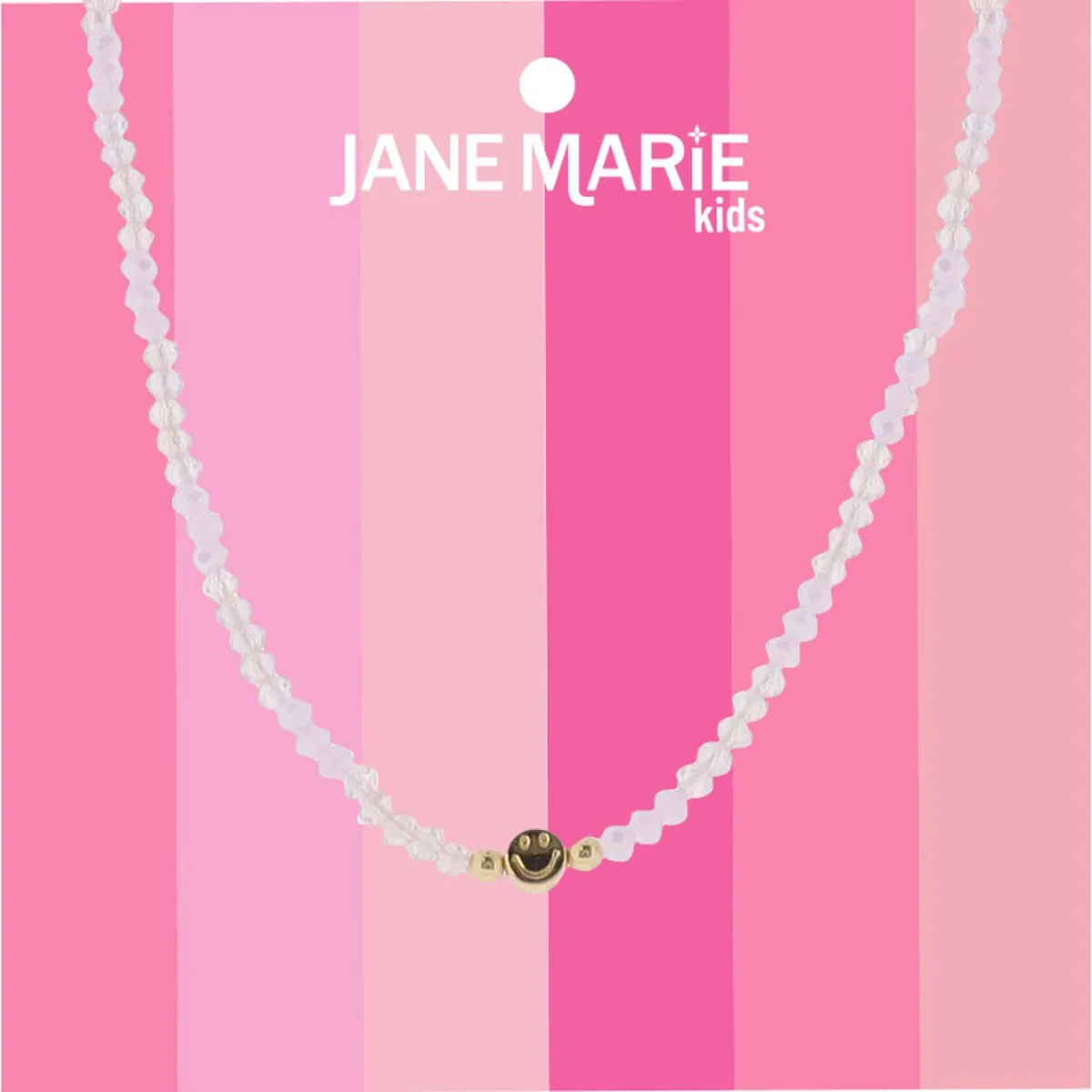 14" Pink Faceted Beaded Necklace with Gold Happy Face