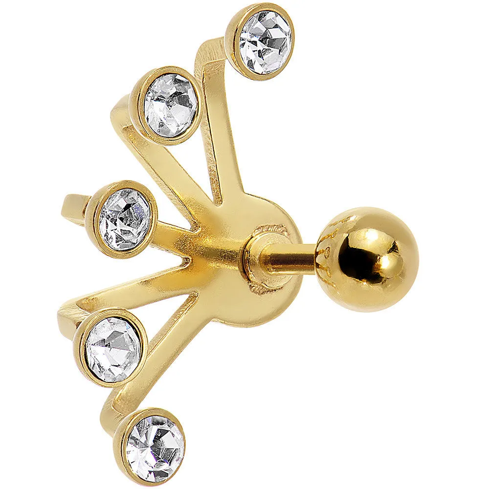 16 Gauge 1/4 Clear Gem Gold Anodized Glam Fan Cuff Cartilage Earring