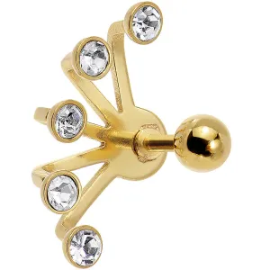16 Gauge 1/4 Clear Gem Gold Anodized Glam Fan Cuff Cartilage Earring