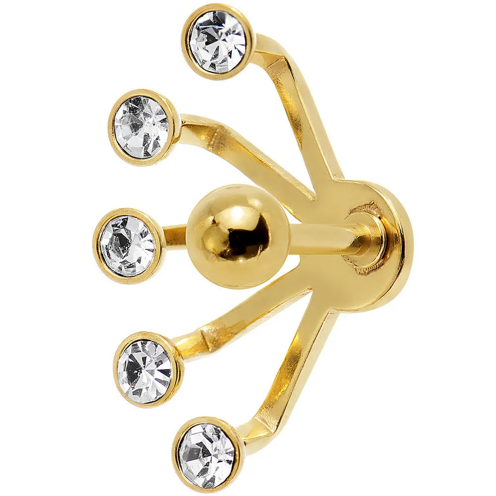 16 Gauge 1/4 Clear Gem Gold Anodized Glam Fan Cuff Cartilage Earring