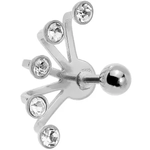 16 Gauge 1/4 Clear Gem Steel Glam Fan Cuff Cartilage Earring