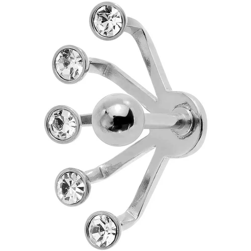 16 Gauge 1/4 Clear Gem Steel Glam Fan Cuff Cartilage Earring