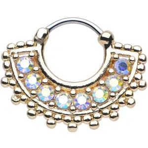 16 Gauge 3/8 Aurora CZ Gold IP Tribal Queen Septum Clicker