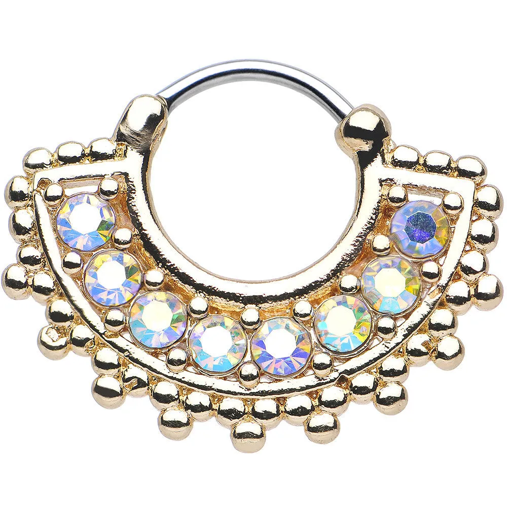 16 Gauge 3/8 Aurora CZ Gold IP Tribal Queen Septum Clicker