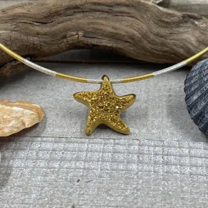 18K Gold Coated Starfish Drusy on Bi-Colored Cable Chain