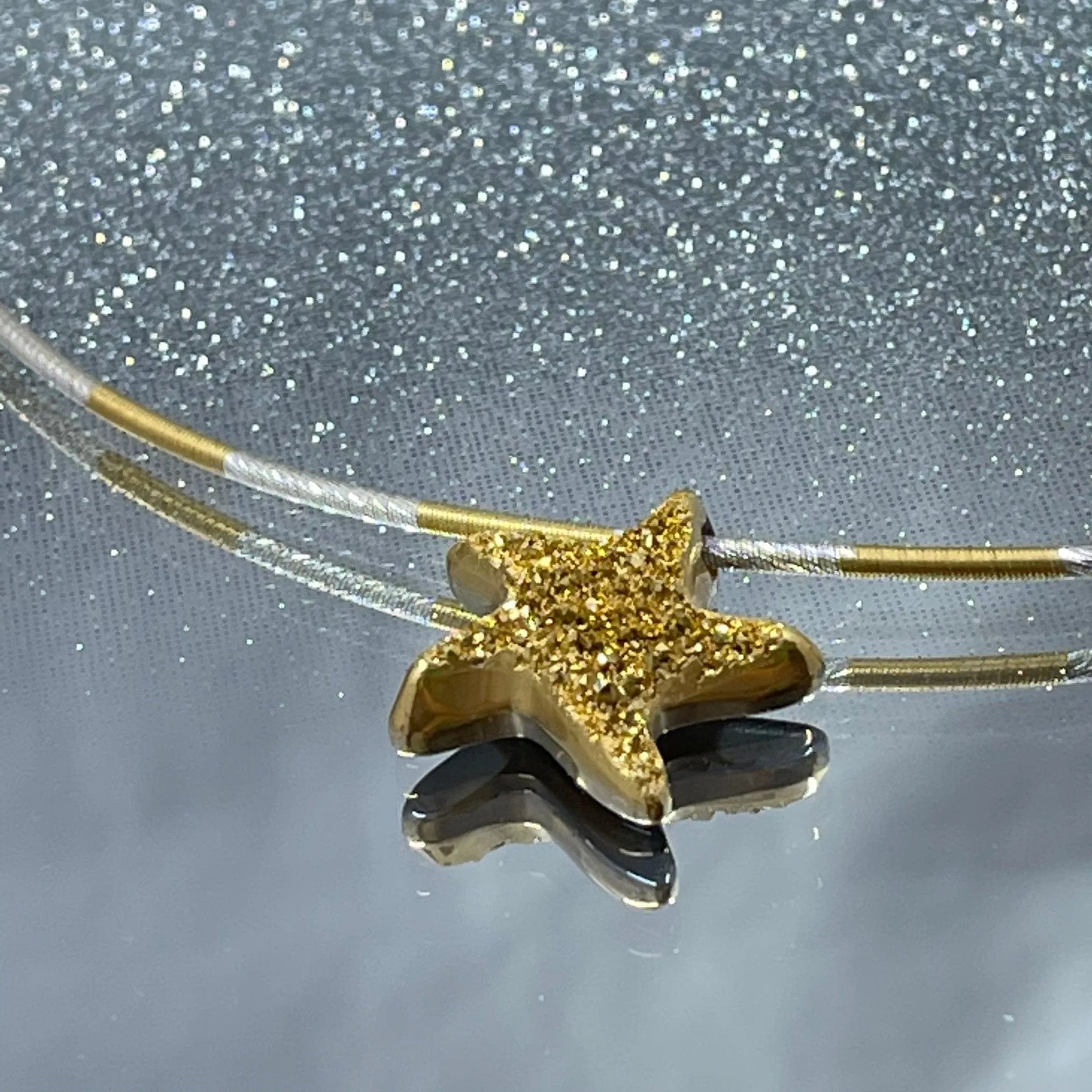 18K Gold Coated Starfish Drusy on Bi-Colored Cable Chain