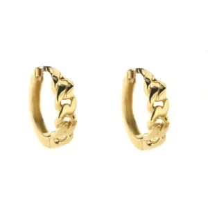 18K Gold Mini Curb Chain Design Huggie Hinge  Hoop Earrings