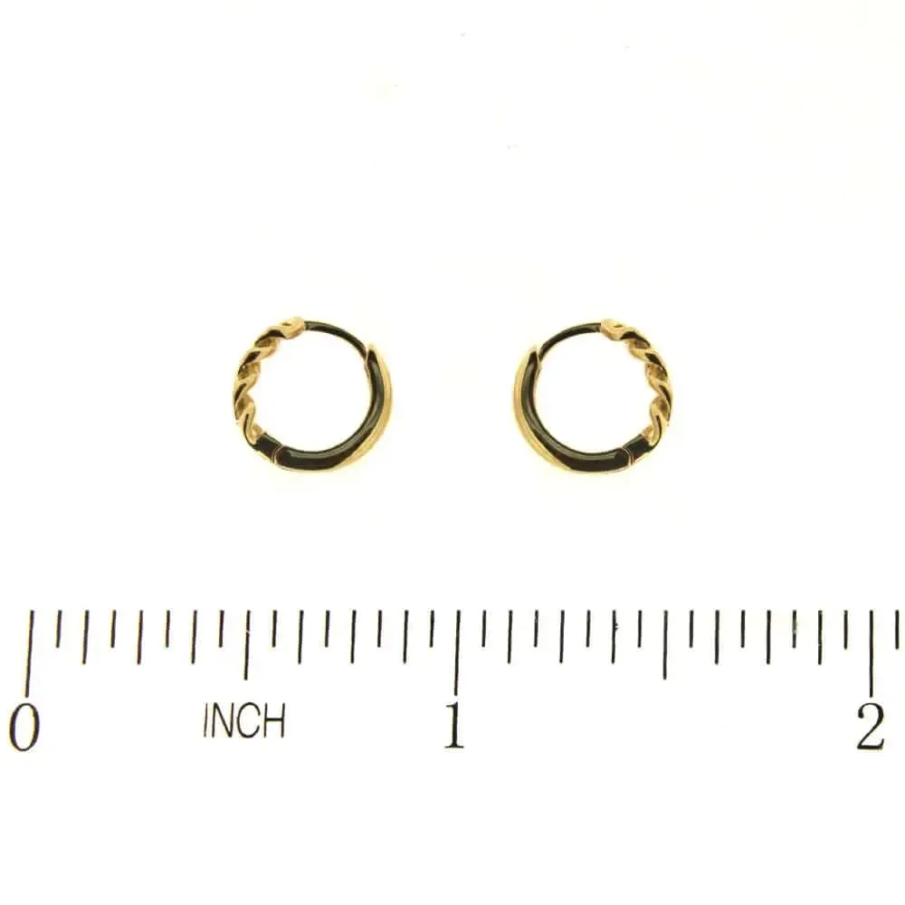 18K Gold Mini Curb Chain Design Huggie Hinge  Hoop Earrings