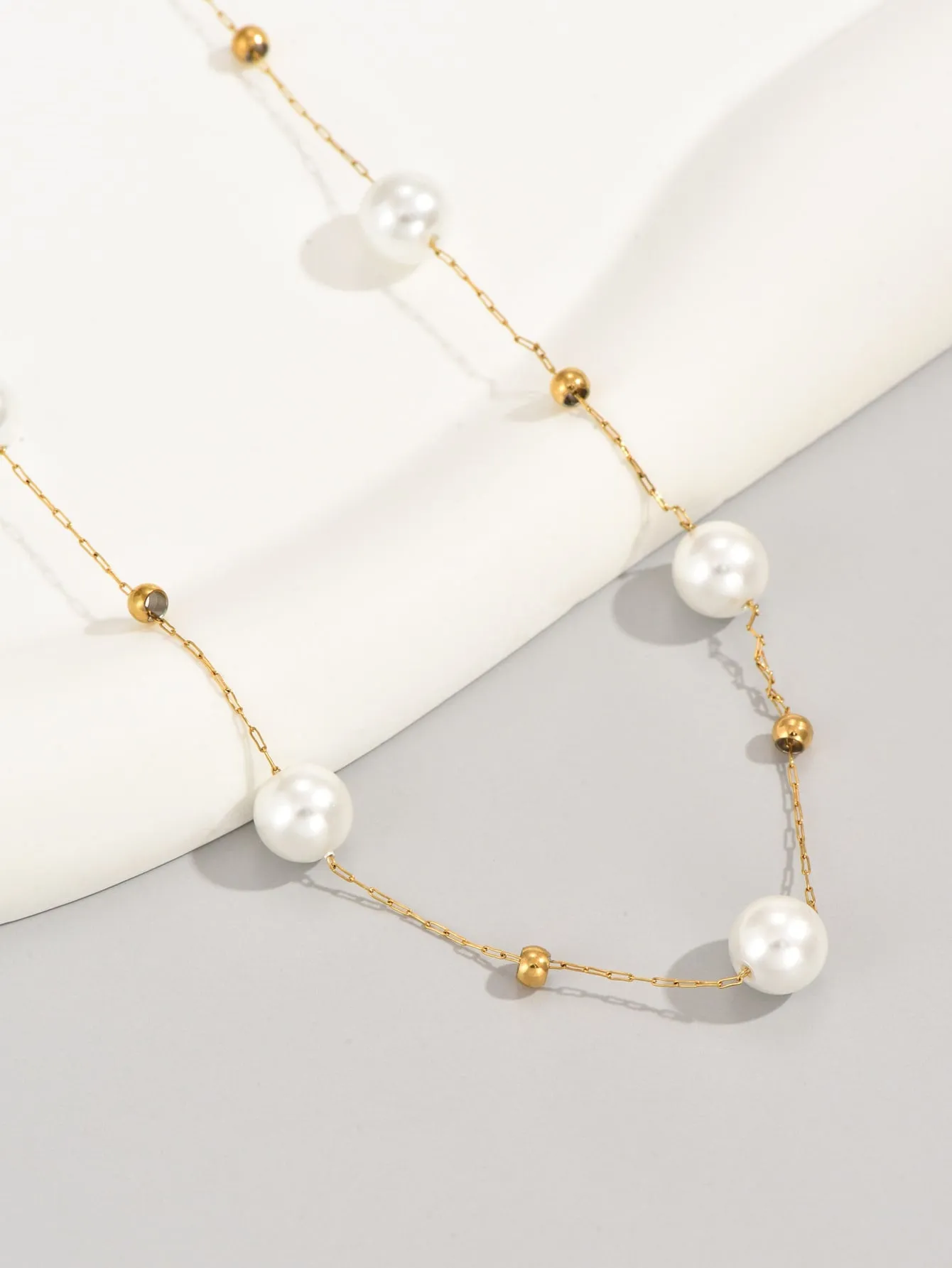 18k Gold Plated 1pc Stainless Steel Beaded Necklace, Suitable For Daily Wear And Holiday Gifts For Friends