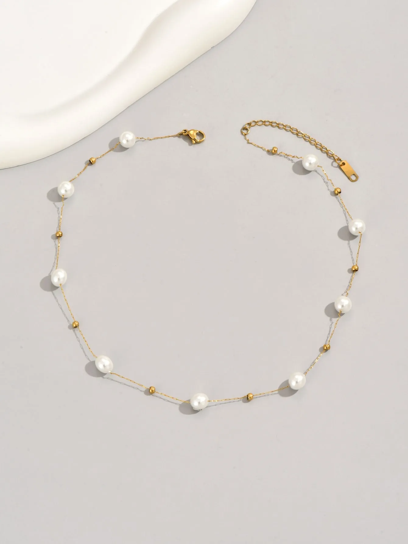 18k Gold Plated 1pc Stainless Steel Beaded Necklace, Suitable For Daily Wear And Holiday Gifts For Friends