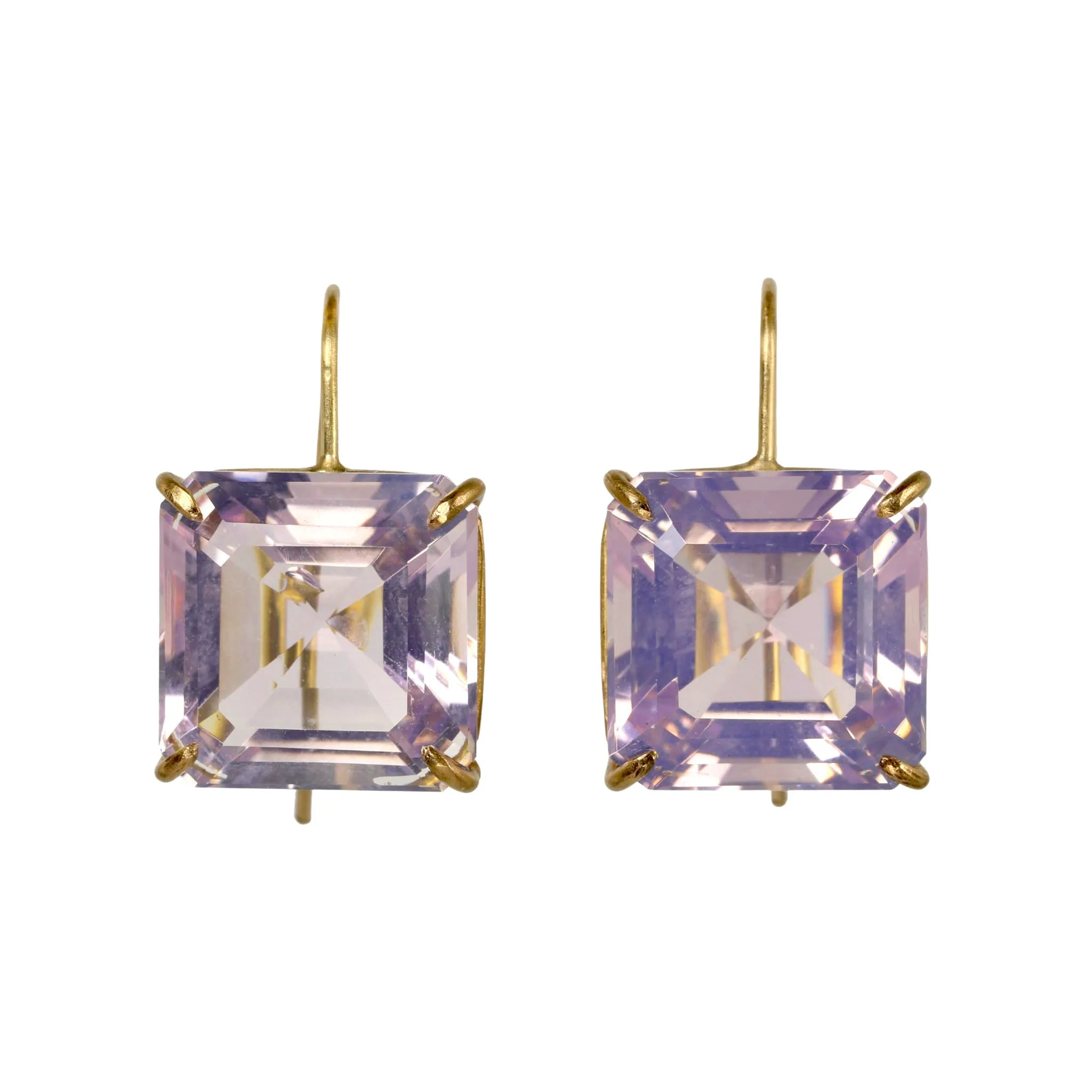 18K Gold Prong-Set Lavender Amethyst Cube Earrings