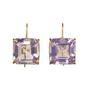 18K Gold Prong-Set Lavender Amethyst Cube Earrings