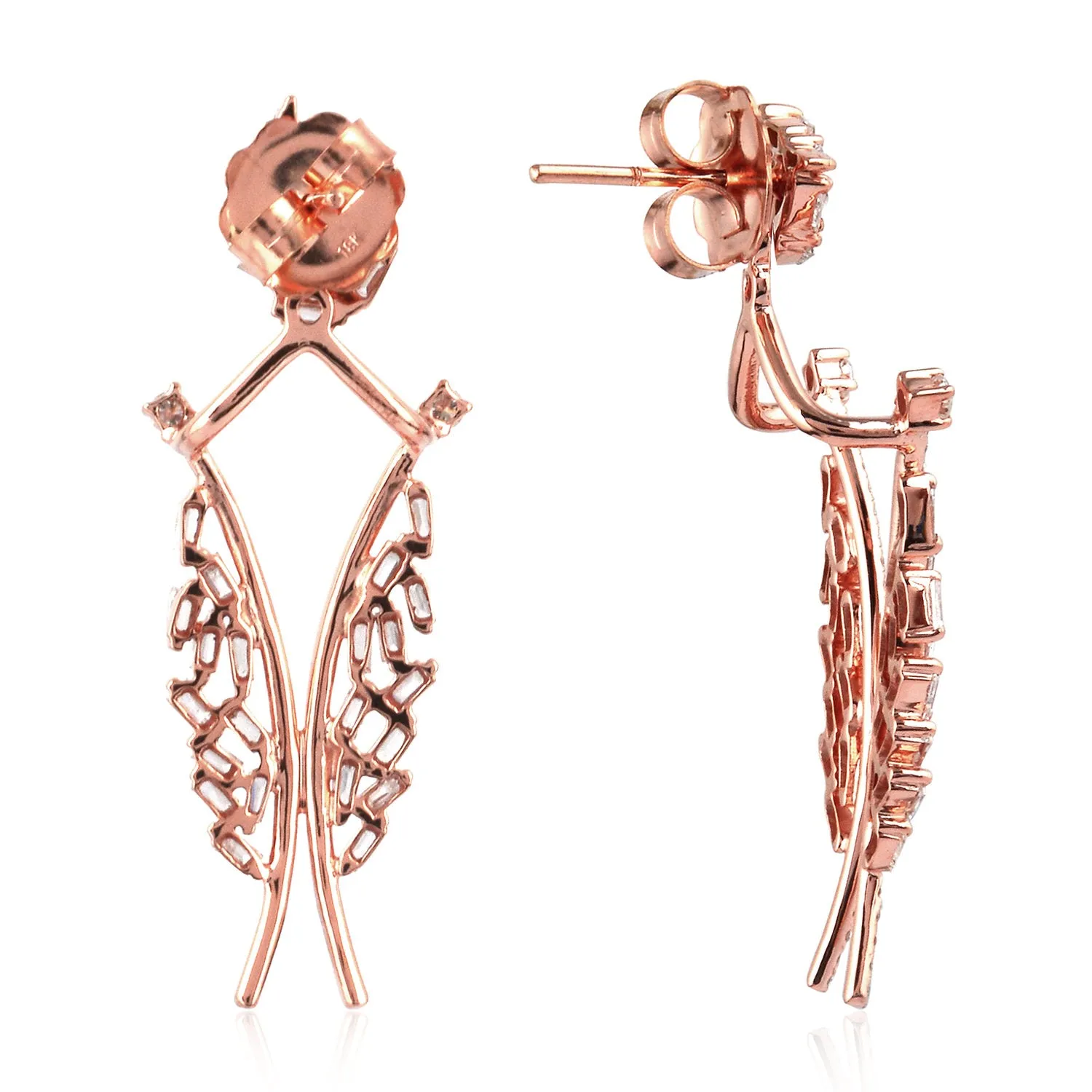 18K Rose Gold Diamond Ear Jacket Dangle Earrings Women Fashion Jewelry Gift