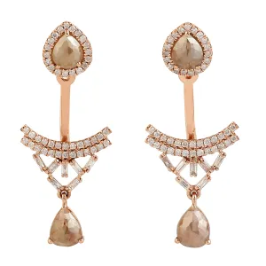 18k Rose Gold Ear Jacket Earrings Jewelry With Multicolor Natural Diamond Gemstone Gift For Her
