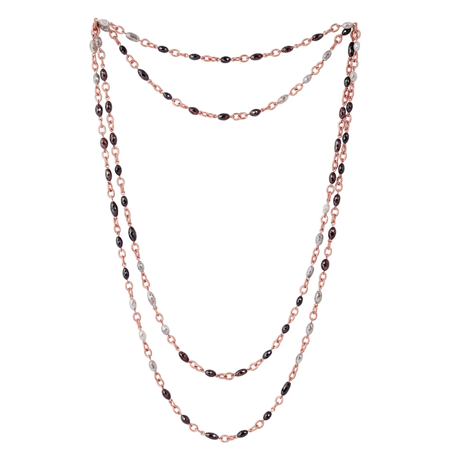 18K Rose Gold Faceted Multicolor Ice Diamond Beads Rope Lariat Long Necklace For Her