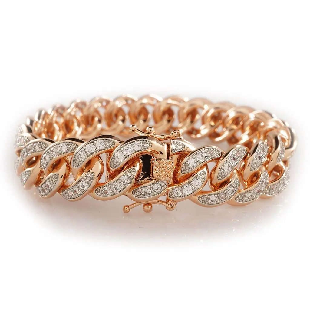 18K Rose Gold Iced Cuban Link Bracelet