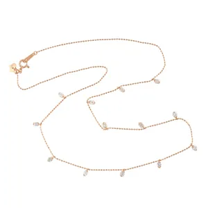 18K Rose Gold Prong Set Diamond Beaded Chain Princess Necklace For Her