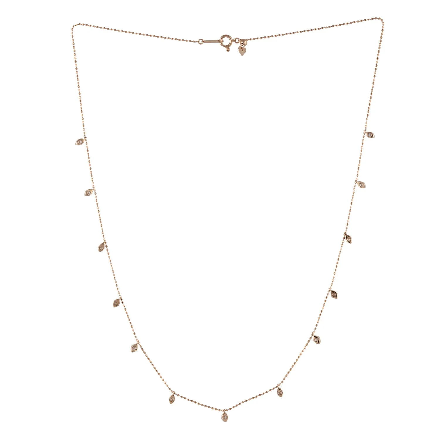 18K Rose Gold Prong Set Diamond Beaded Chain Princess Necklace For Her